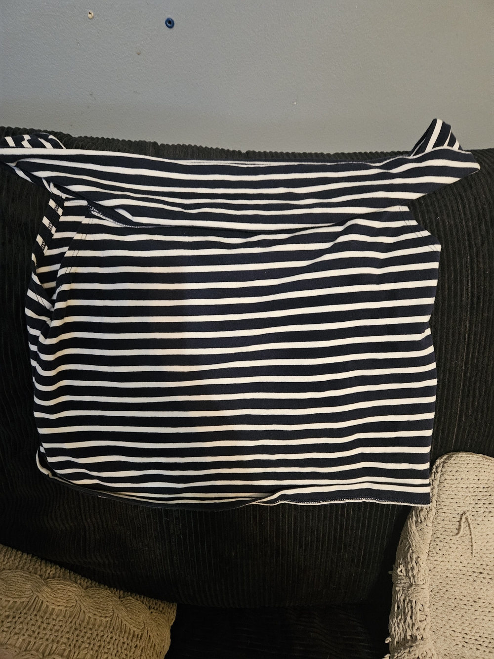 wild fable Navy and White Striped Off-Shoulder Crop Top